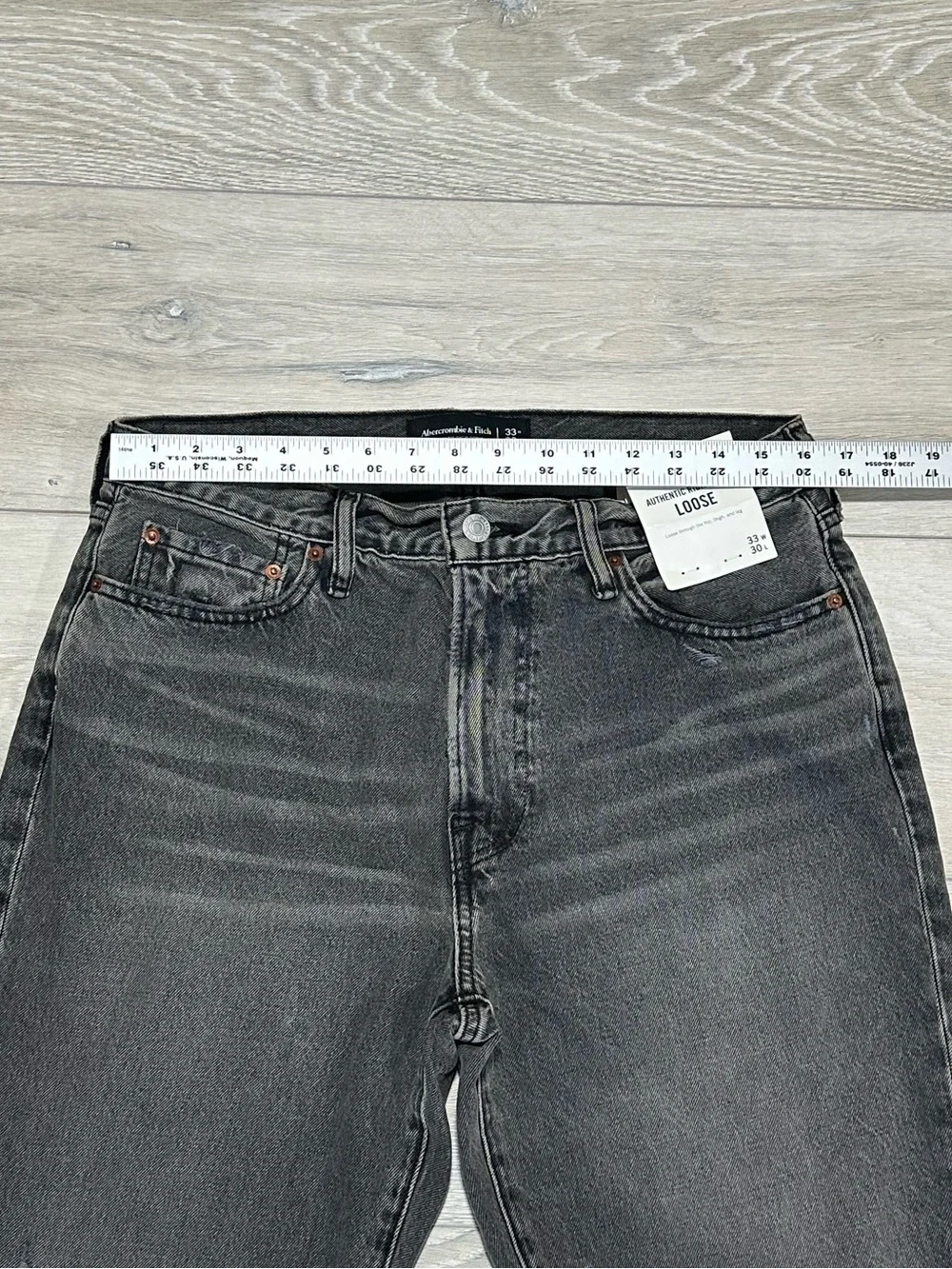 NWT Abercrombie & Fitch Loose Authentic Rigid Denim Washed Black Jeans 33x30